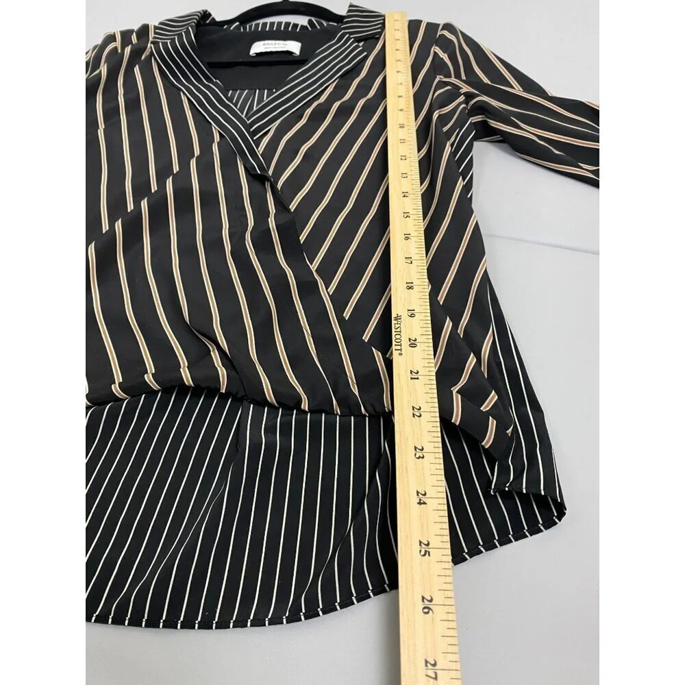 Bailey 44 Airy Faux Wrap Long Sleeve Blouse Top Womens size Medium Stripes Black